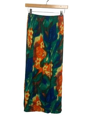 Vintage Cactus Flower Colorful Pull On Floral Tropical Parrot Midi Skirt Size M